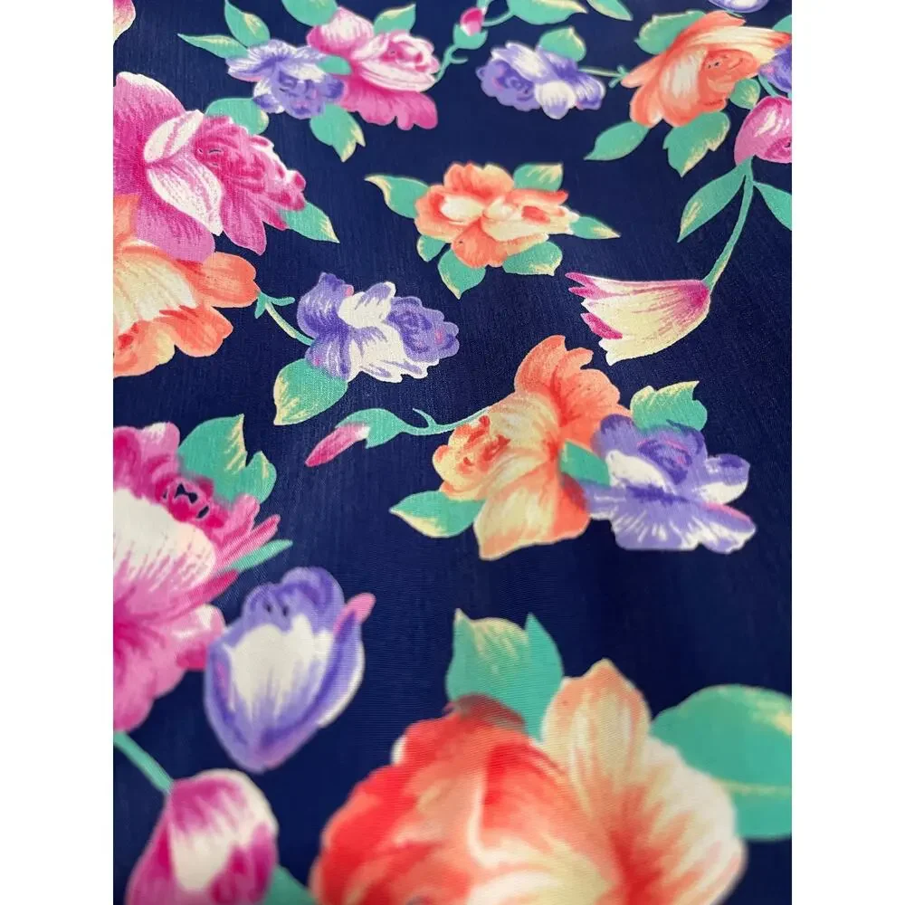 Susan Graver S.G. Sport Vintage Large Blue Floral Short Sleeve Top & Belt/Scarf